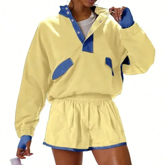 Yellow Casual Women's Sports Two Piece Set - Picture 2 of 4